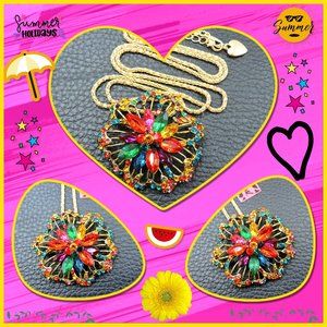 Betsey Johnson Multi-Color Flower Necklace/Brooch
